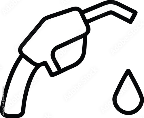 Simple black line icon of a fuel pump nozzle with a drop of liquid