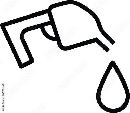 Simple black outline icon of a gas pump nozzle with a drop of liquid falling