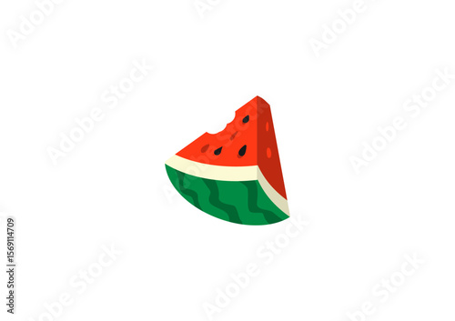 Watermelon piece, sweet juicy fruit. Water melon, slice with seeds in cute hand-drawn doodle style. Summer food. Flat vector illustration isolated on white background.