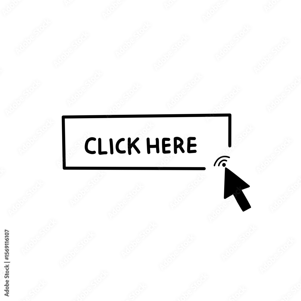 Obraz premium icon Click Here Button with Click cursor