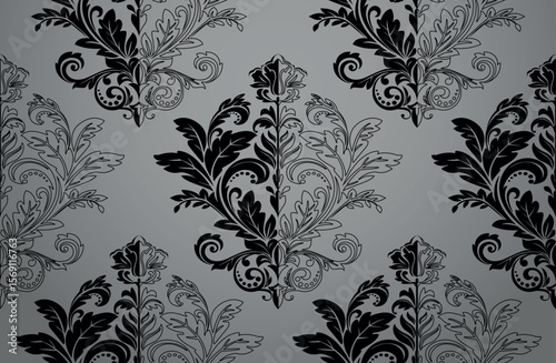 Floral pattern. Seamless vector background. Vintage wallpaper in the Baroque style. Gray and black ornament for fabric, wallpaper, packaging. Ornate Damask flower illustration