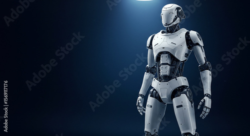 A futuristic humanoid robot stands ready symbolizing innovation and a glimpse into tomorrow s technology with smooth