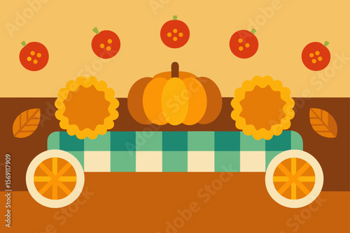An autumn and Halloween vector illustration featuring pumpkins, leaves, and fall gourds, perfect for Thanksgiving holiday designs and season's greetings