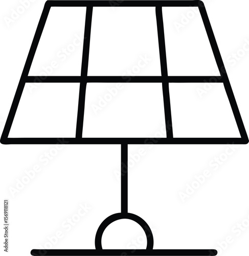 Simple black line drawing of a solar panel on a stand