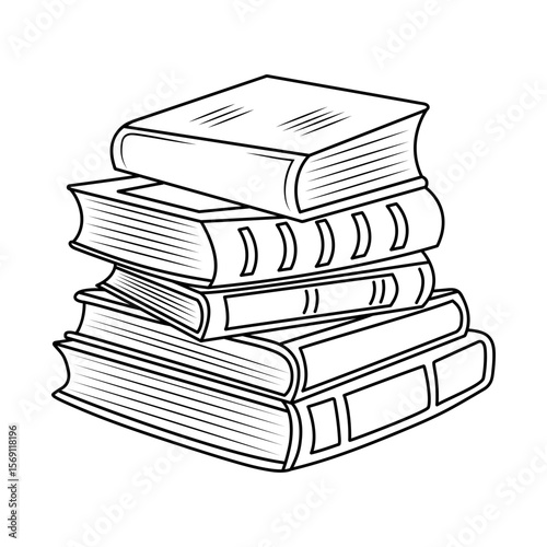 Stack of books. Doodle line vector illustration.
