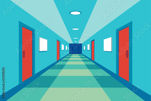 Endless Teal Corridor A Perspective of Architectural Design