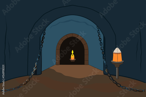 Ancient stone archways frame the illuminated entrance of a historical European church or mosque at night