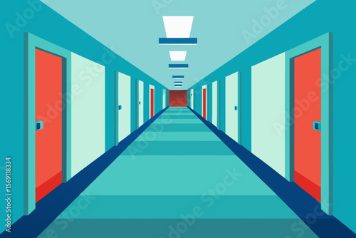 Endless Corridor A Journey Through Teal and Red Doors