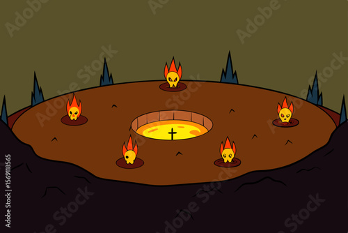 Spooky Halloween night with a fiery pumpkin, haunted castle silhouette, and bats against an orange moonlit sky