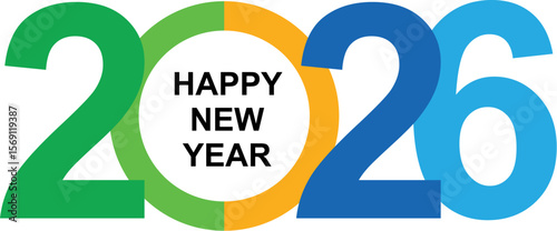 Happy New Year 2026 Vector – Colorful Celebration Typography Design. 2026 New Year Greeting Design – Colorful Bold Numbers and Celebration Message