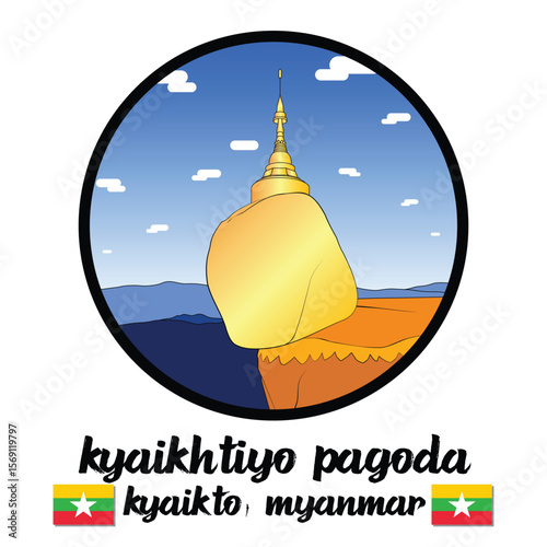 Circle Icon Kyaiktiyo Pagoda. Vector illustration