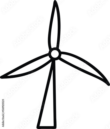 Simple black outline drawing of a wind turbine with three blades against a white background