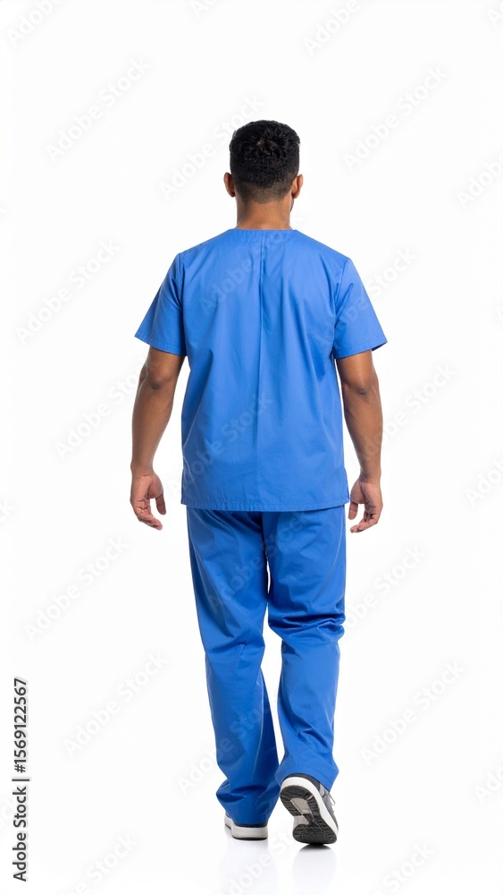 Naklejka premium Healthcare Professional Walking Away Back View Studio Shot.