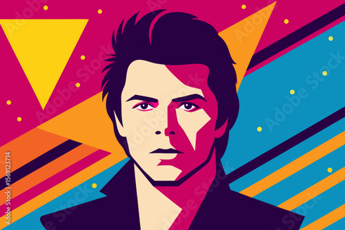 Retro Pop Art With Geometric Background And Halftone Effects
