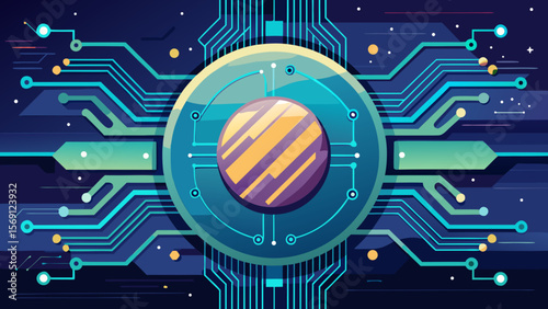 Vector art of abstract futuristic circuit board with glowing connections