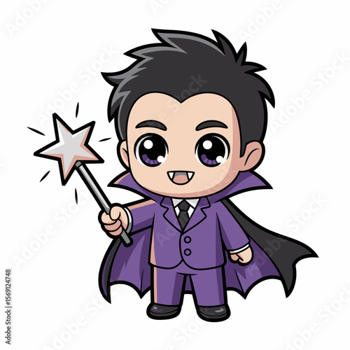 Spooky Charm: A charming vampire illustration, radiating an aura of playful eeriness with sparkling magic, creating a delightful and unique depiction. 