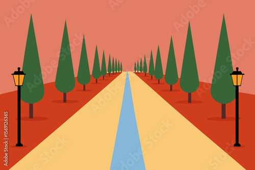 Long Straight Gravel Path Bordered By Symmetrical Trees
