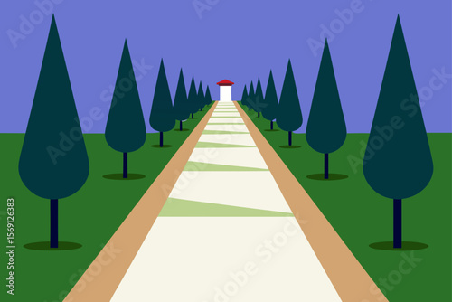 Long Straight Gravel Path Bordered By Symmetrical Trees