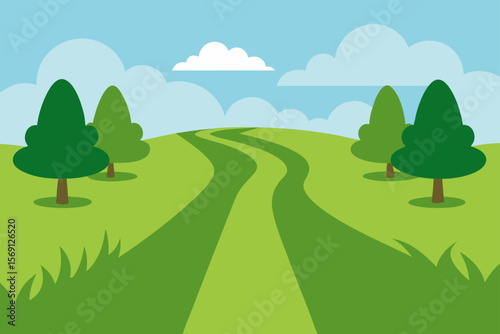 Grass Fields On Both Sides In A Local Park