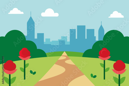Pathway Through A Rose Garden In A Sunny City Park