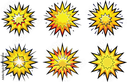 yellow and red comic book style explosion burst shapes