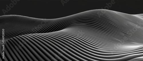 Monochrome abstract:  wavy, parallel lines form undulating grayscale landscape