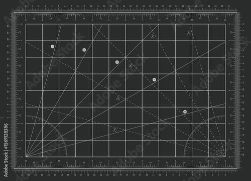 Vector Cutting Board Background. Technical grid surface with imperial and metric ruler markings for precision work, drafting, and layout design