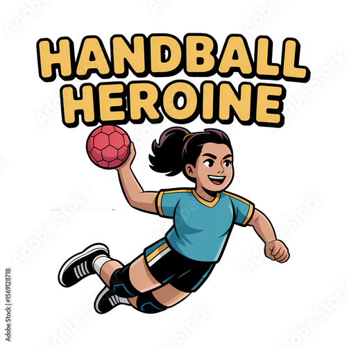 Young athlete makes an exciting handball throw during a dynamic match