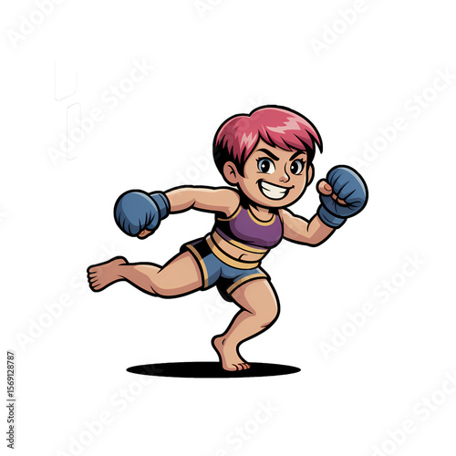 Dynamic cartoon character with pink hair practicing boxing skills in a playful style