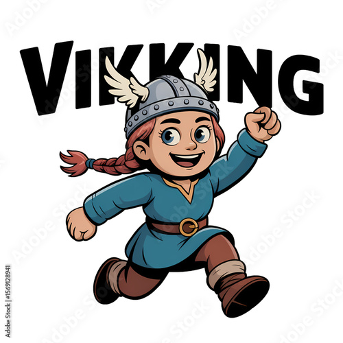 Valkyrie character running with an axe and a joyful expression showcasing strength and courage