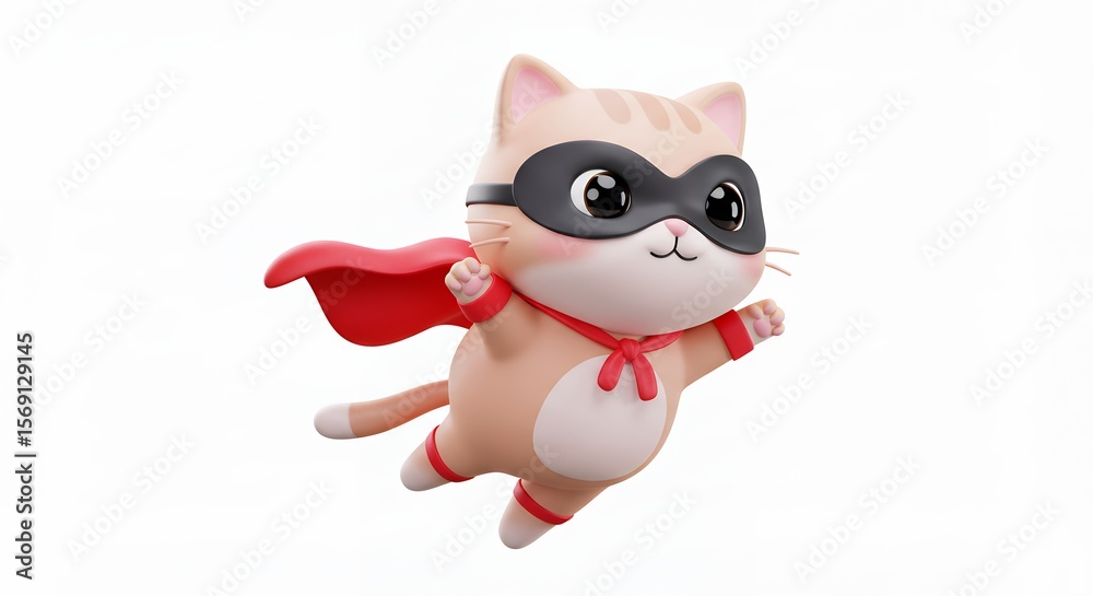 Fototapeta premium Cartoon cat superhero flying