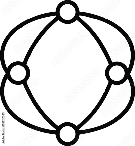 Abstract geometric design with interconnected circles and curved lines on white background