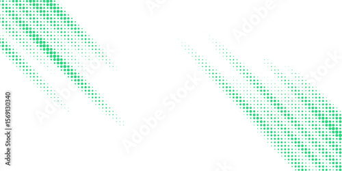 Abstract Green Halftone Dot Pattern with Diagonal Lines on White Background.