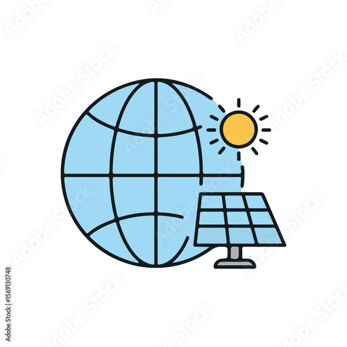 Globe Turbine Panel Icon – Flat Vector Energy alternative Illustration