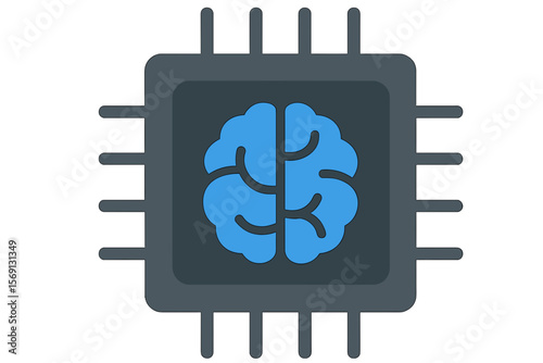Vector Illustration of AI Processor with Brain Symbol