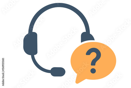 Vector Illustration of Technical Support Icon with Headset and Question Mark