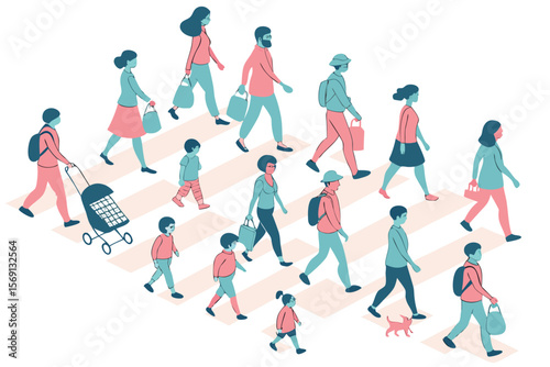 People Walking on a Crosswalk Wearing Masks