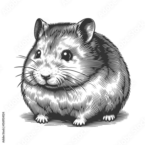 Hamster sketch engraving generative ai vector illustration. Scratch board imitation. Black and white image.