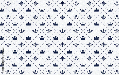 Black and White Crown Fleur-de-Lis Pattern Icon.