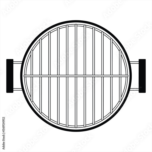 Top view of a round barbecue grill with handles silhouette