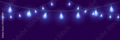 Set of blue Christmas glowing garlands. For advertising invitations, web banners, postcards.