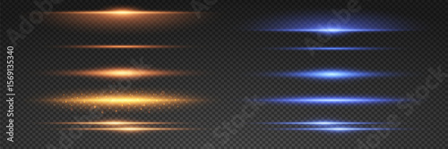 Magic rays of light. Set of blue and yellow neon lines. Vector.EPS 10.