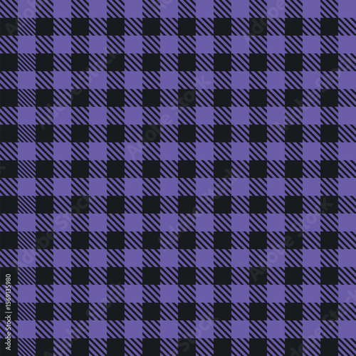 Seamless vector pattern with purple black plaid checkered fabric background Halloween themed textile repeat for spooky stylish wrapping gothic alternative design seasonal fashion