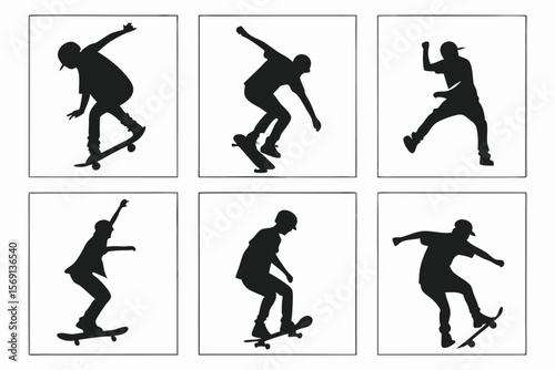 Skateboarders in Action Silhouettes