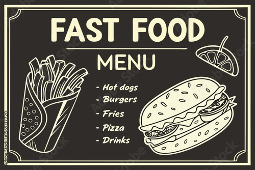 Vintage Style Fast Food Menu Illustration