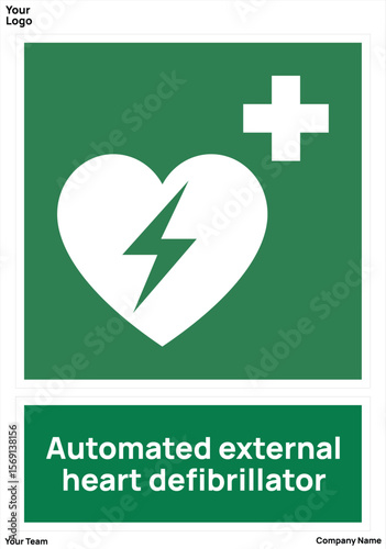sign Automated external heart defibrillator