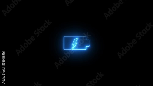 Battery charge neon sign Abstract battery with charging symbol in futuristic glowing polygonal style Neon battery icon animated. Neon Light battery charging icon. Neon bolt sign.