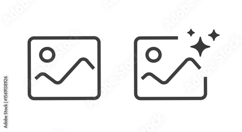 Image photo enhance icon or filter effect simple icon pictogram vector graphic set line stroke, improve refine edit picture art quality symbol outline linear thin, using magic ai tech clip art
