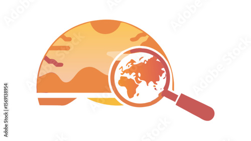 Global search and discovery concept with magnifying glass over world map for international business focus 100