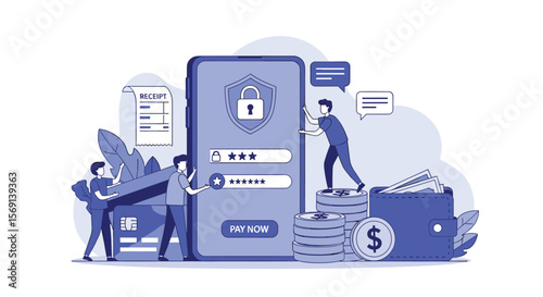 Secure mobile payment system protecting financial transactions and personal data with advanced authentication methods for online security